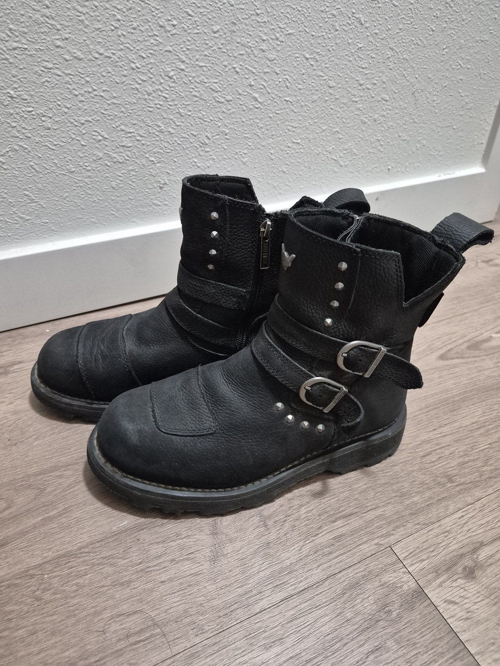 Harley Davidson Black Soft Leather Buckle Boots. Womens Size 8.